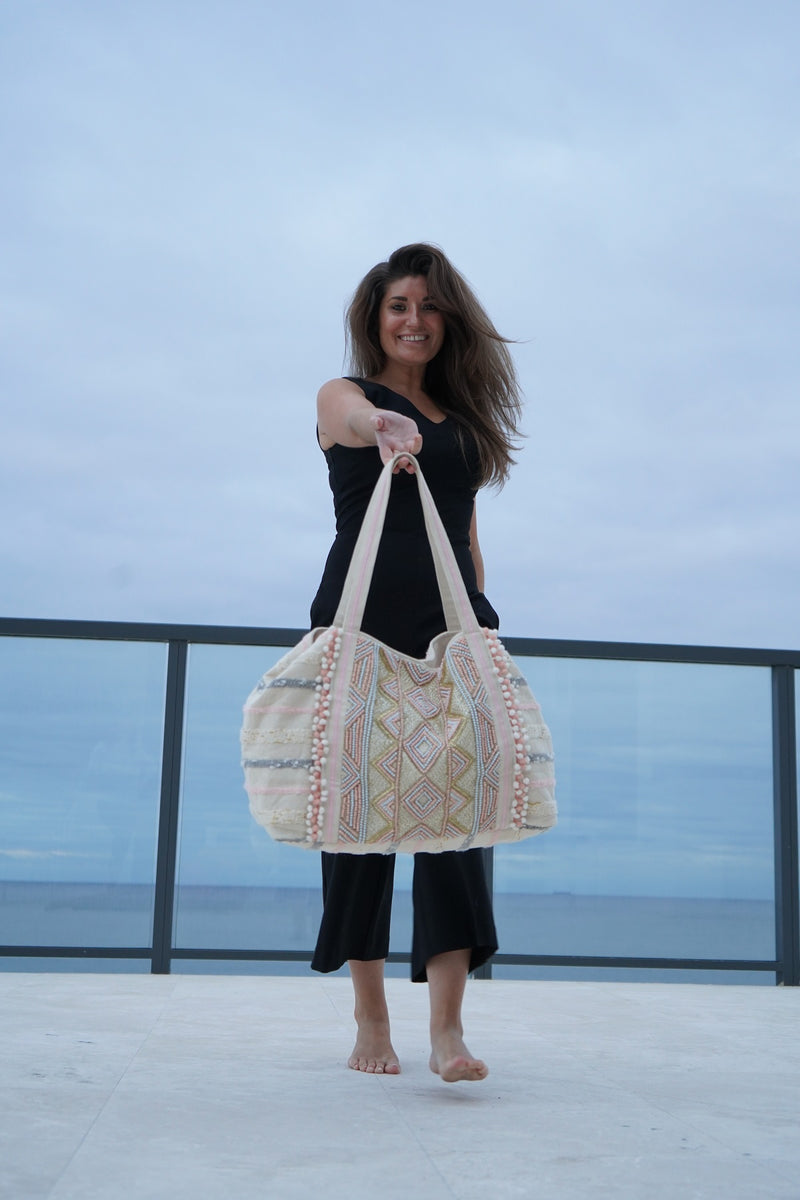 Sustainably Made + Hand Beaded |Rose Gold Tote Bag (India)