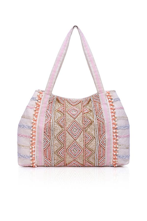 Sustainably Made + Hand Beaded |Rose Gold Tote Bag (India)