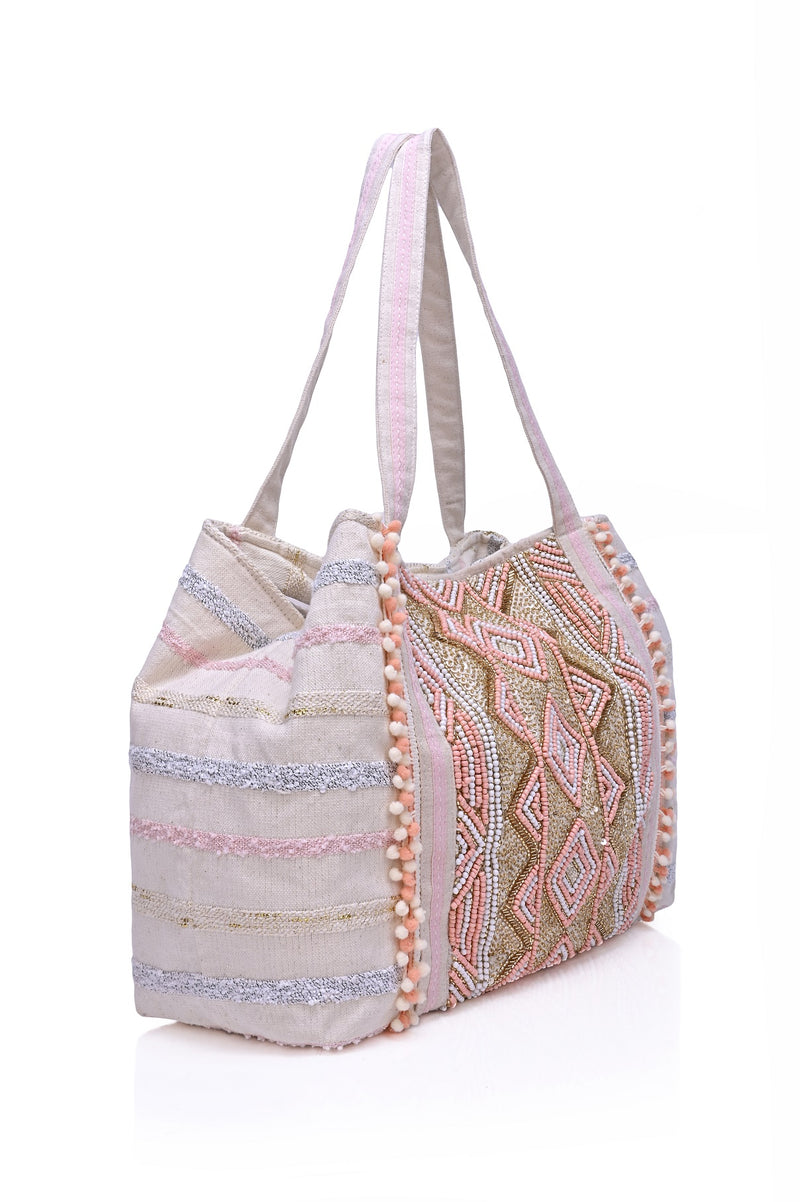 Sustainably Made + Hand Beaded |Rose Gold Tote Bag (India)